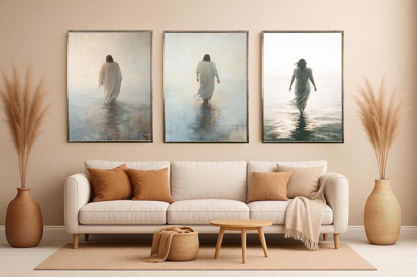 Jesus Walking on Water Canvas Print Set: Christian Home Decor