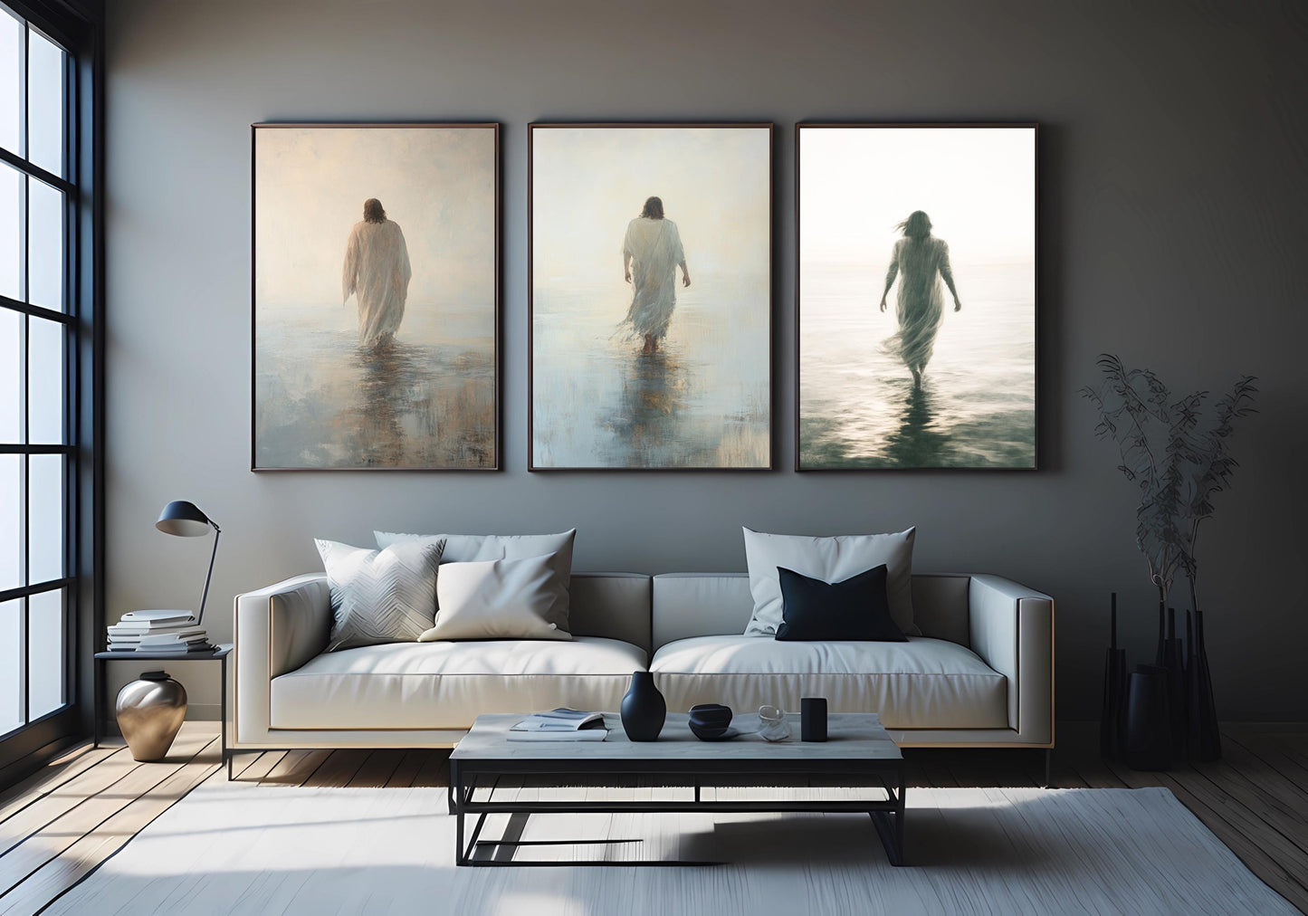 Jesus Walking on Water Canvas Print Set: Christian Home Decor