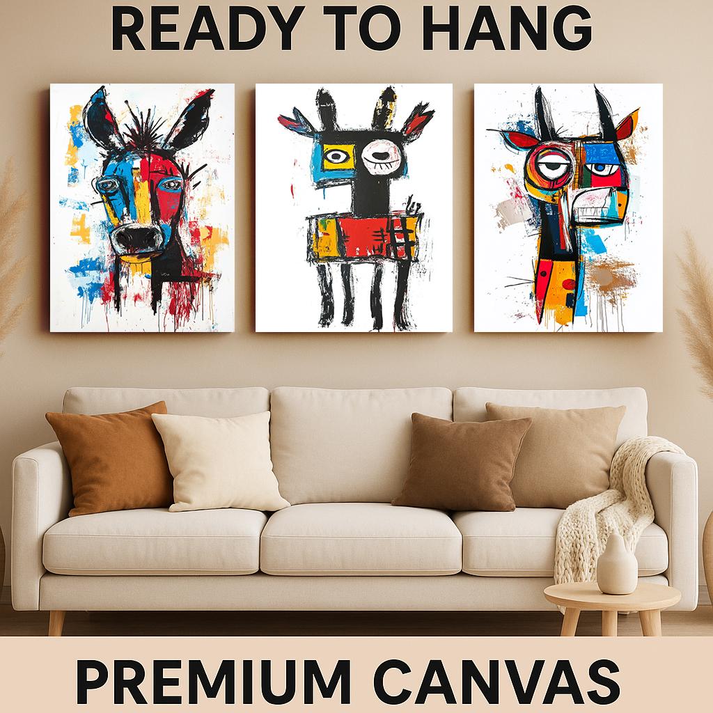 Abstract Donkey Canvas Print Set: Graffiti Style Animal Wall Art