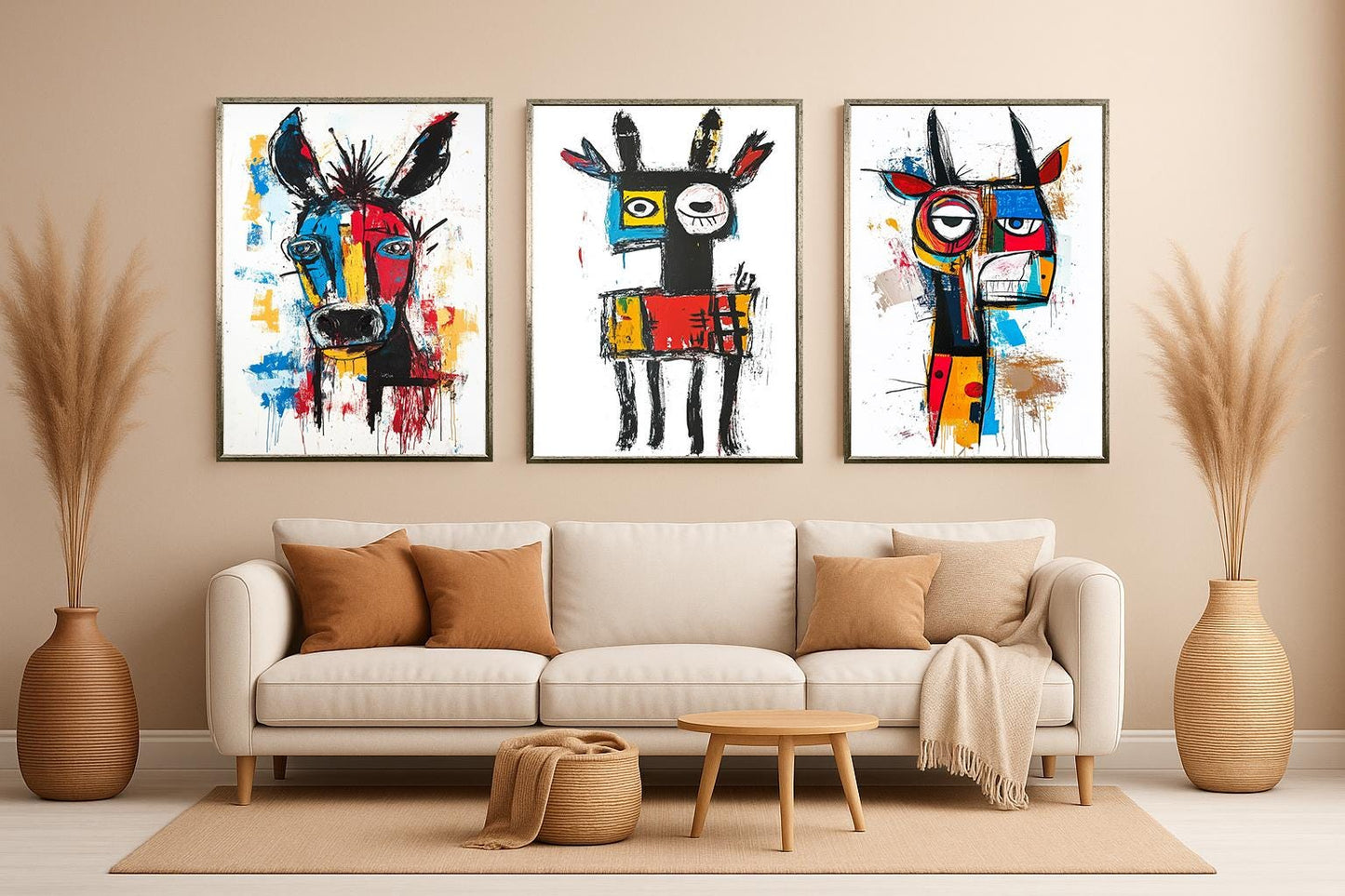 Abstract Donkey Canvas Print Set: Graffiti Style Animal Wall Art
