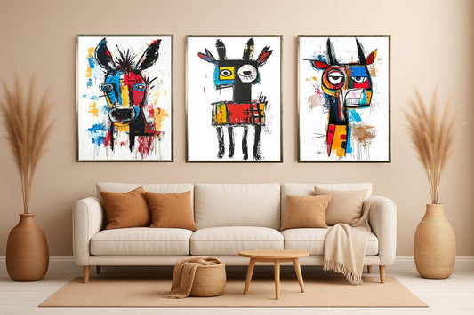 Abstract Donkey Canvas Print Set: Graffiti Style Animal Wall Art