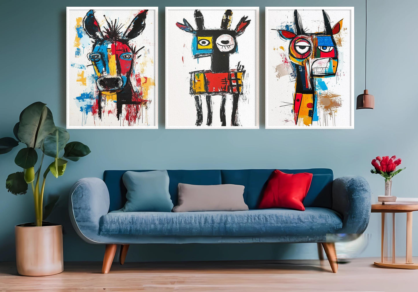 Abstract Donkey Canvas Print Set: Graffiti Style Animal Wall Art