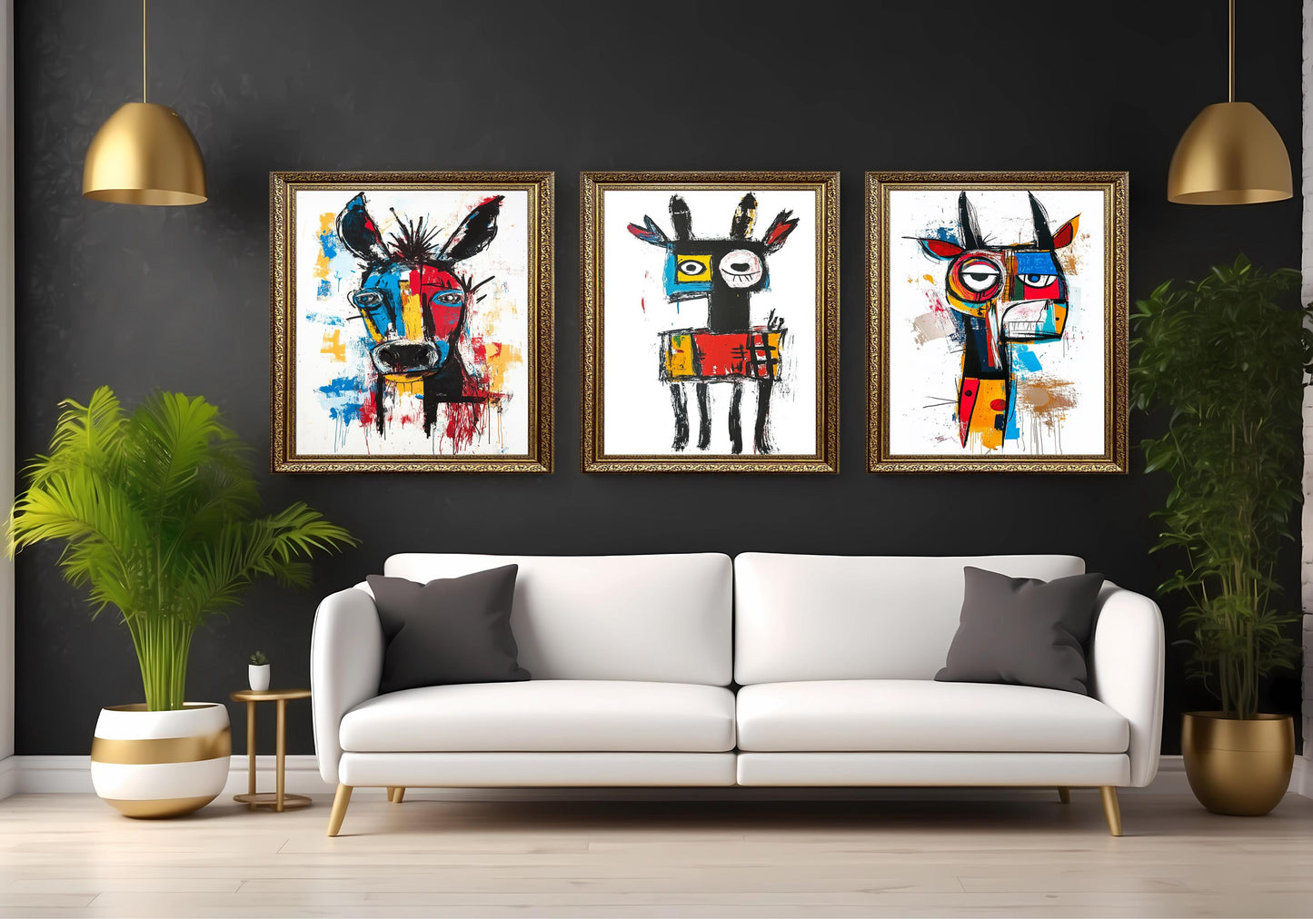 Abstract Donkey Canvas Print Set: Graffiti Style Animal Wall Art