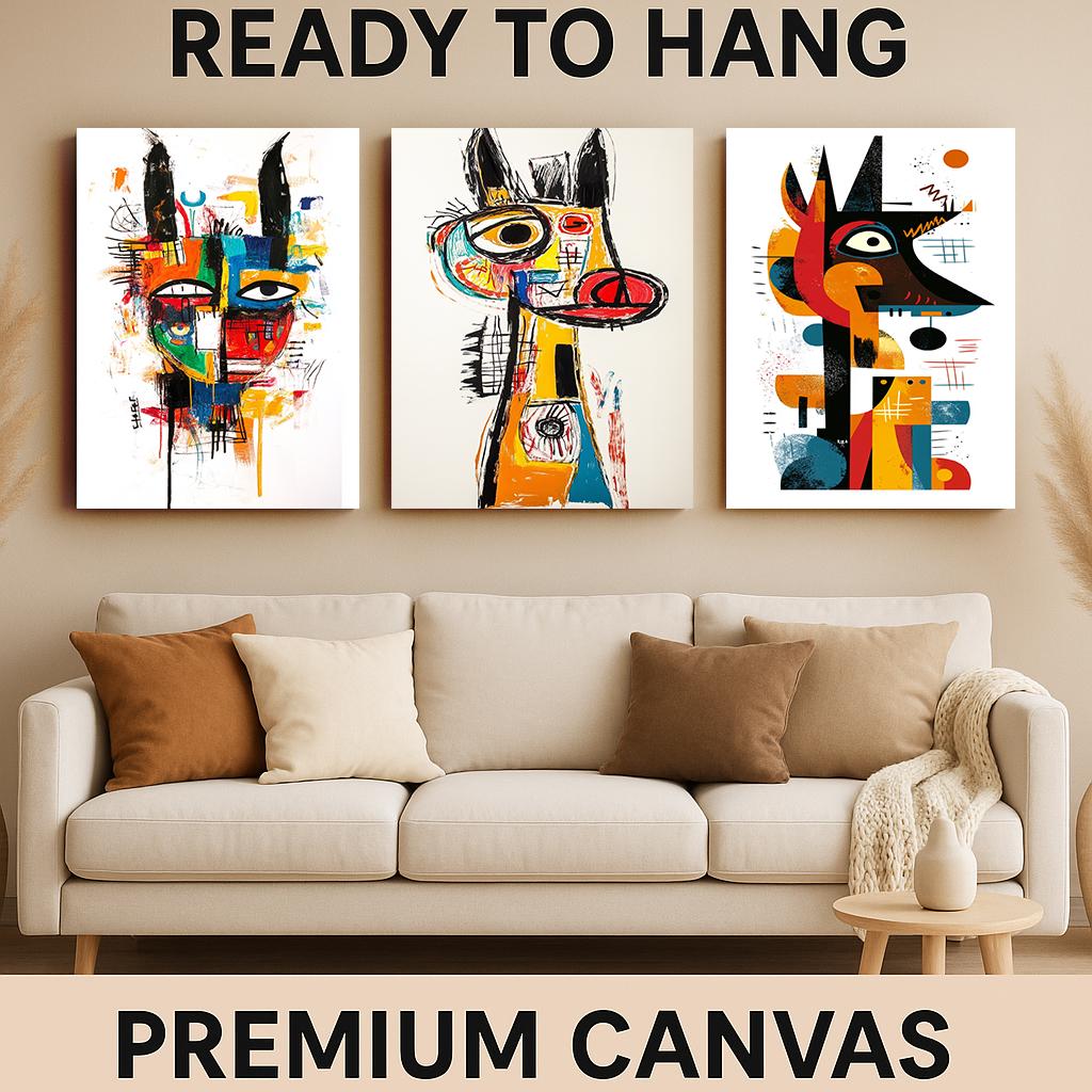 Abstract Donkey Canvas Print Set: Cubist Graffiti Style Wall Art