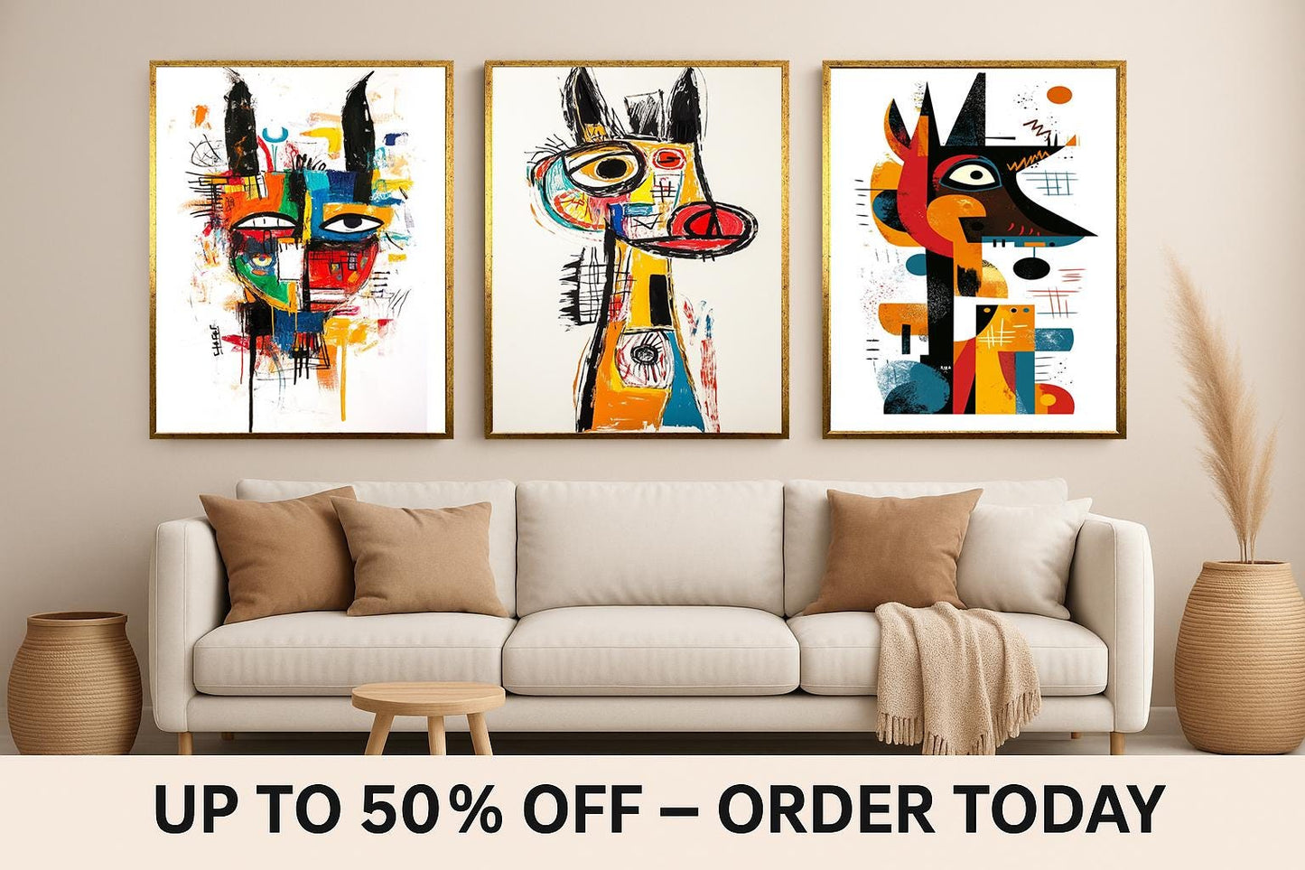 Abstract Donkey Canvas Print Set: Cubist Graffiti Style Wall Art