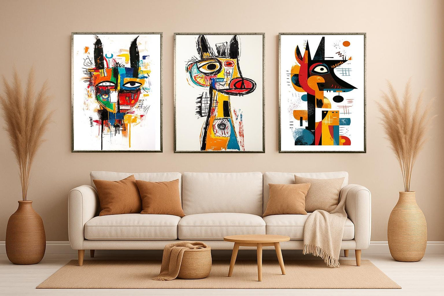 Abstract Donkey Canvas Print Set: Cubist Graffiti Style Wall Art