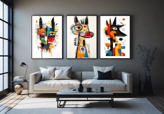 Abstract Donkey Canvas Print Set: Cubist Graffiti Style Wall Art