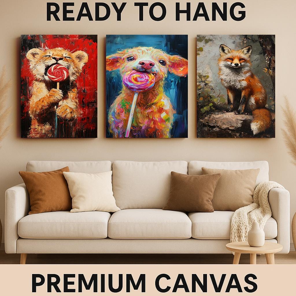Whimsical Animal Prints Set: Fox, Lion, Puppy - Playful Nursery Decor