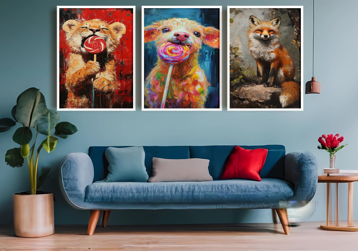 Whimsical Animal Prints Set: Fox, Lion, Puppy - Playful Nursery Decor