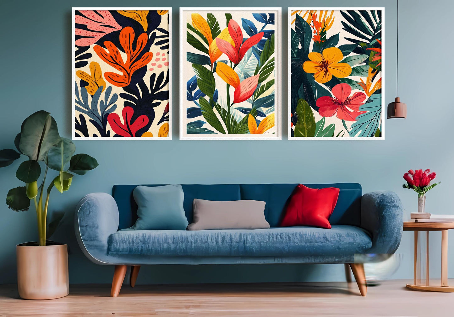 Tropical Botanical Canvas Print Set: Modern Floral Wall Art