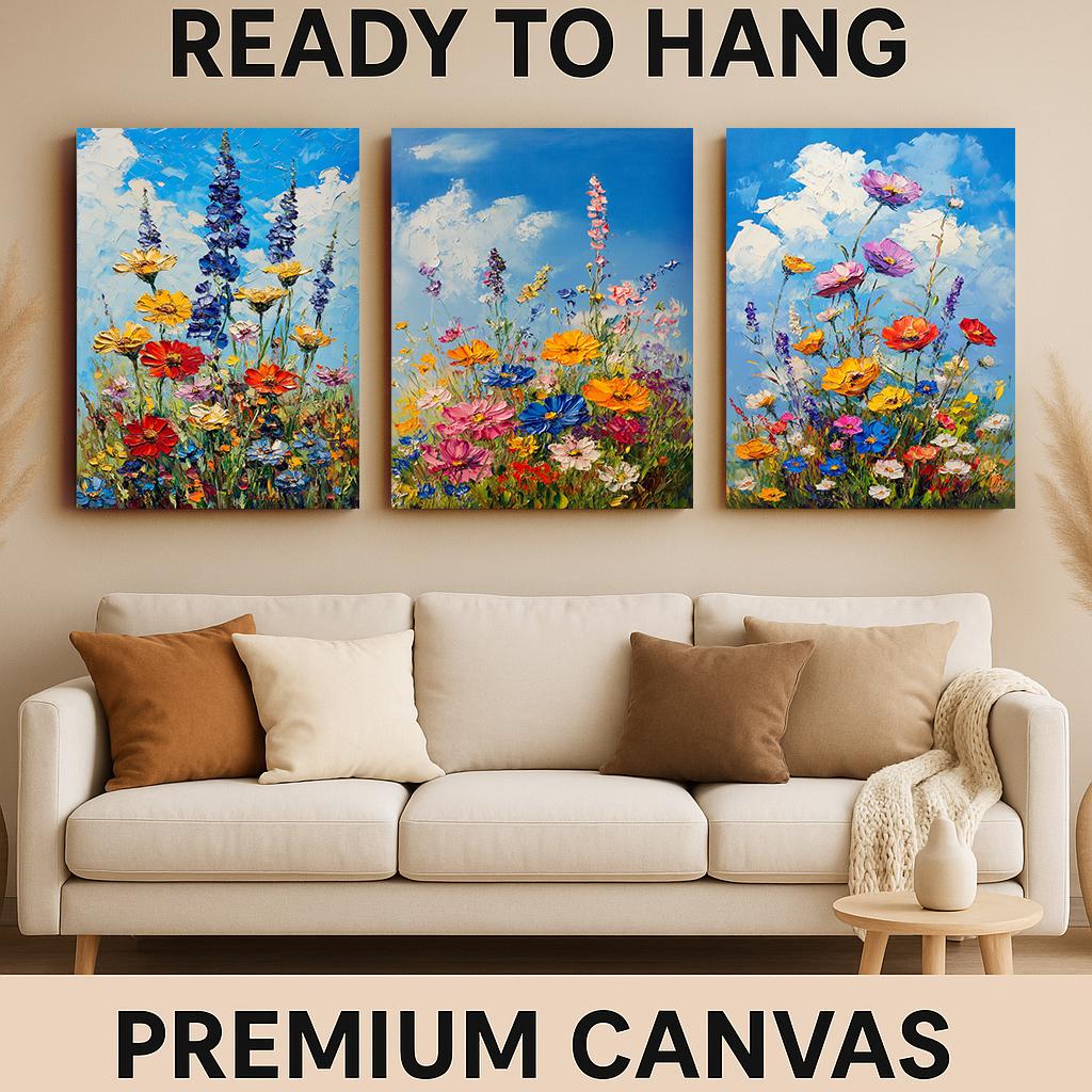 Wildflower Field Canvas Art: Vibrant Floral Oil Painting Print