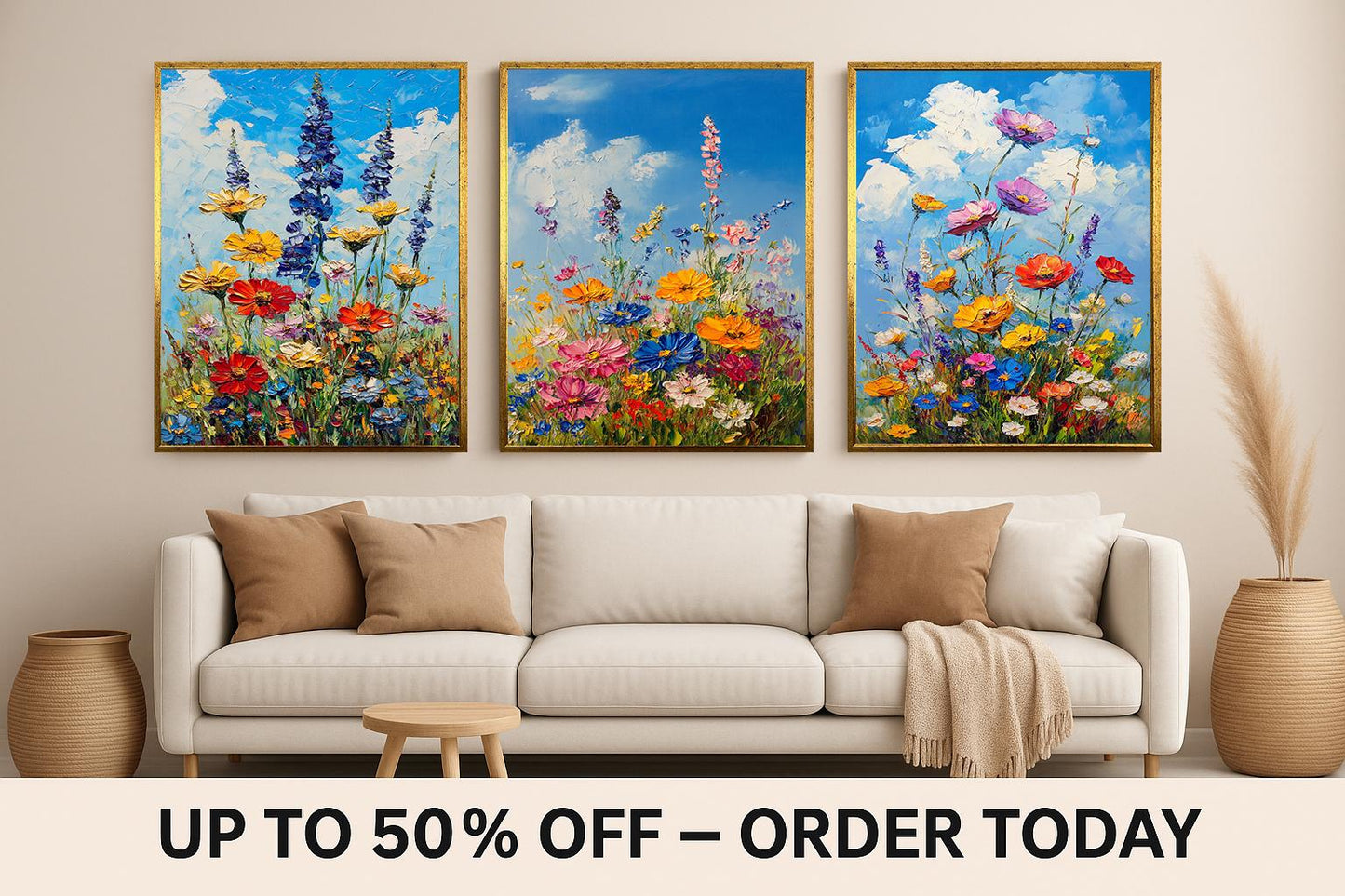 Wildflower Field Canvas Art: Vibrant Floral Oil Painting Print