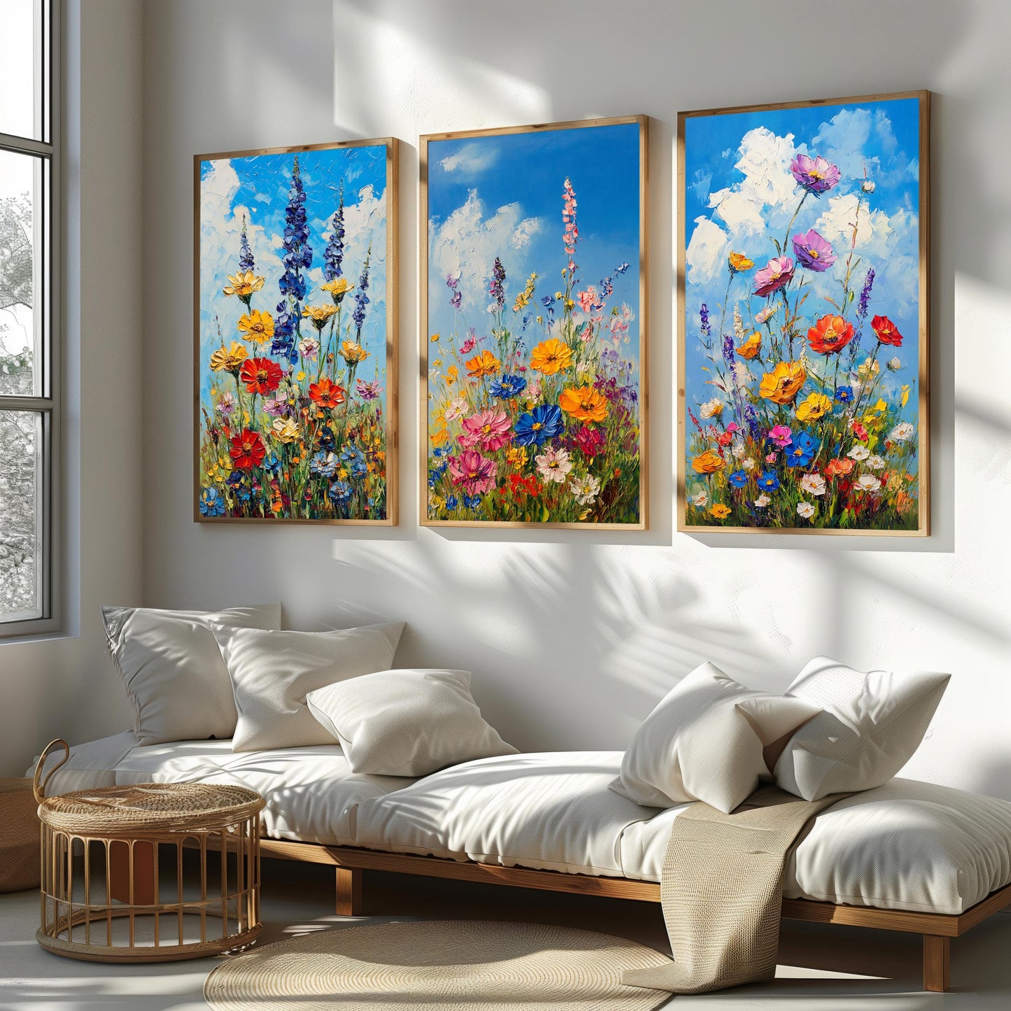 Wildflower Field Canvas Art: Vibrant Floral Oil Painting Print