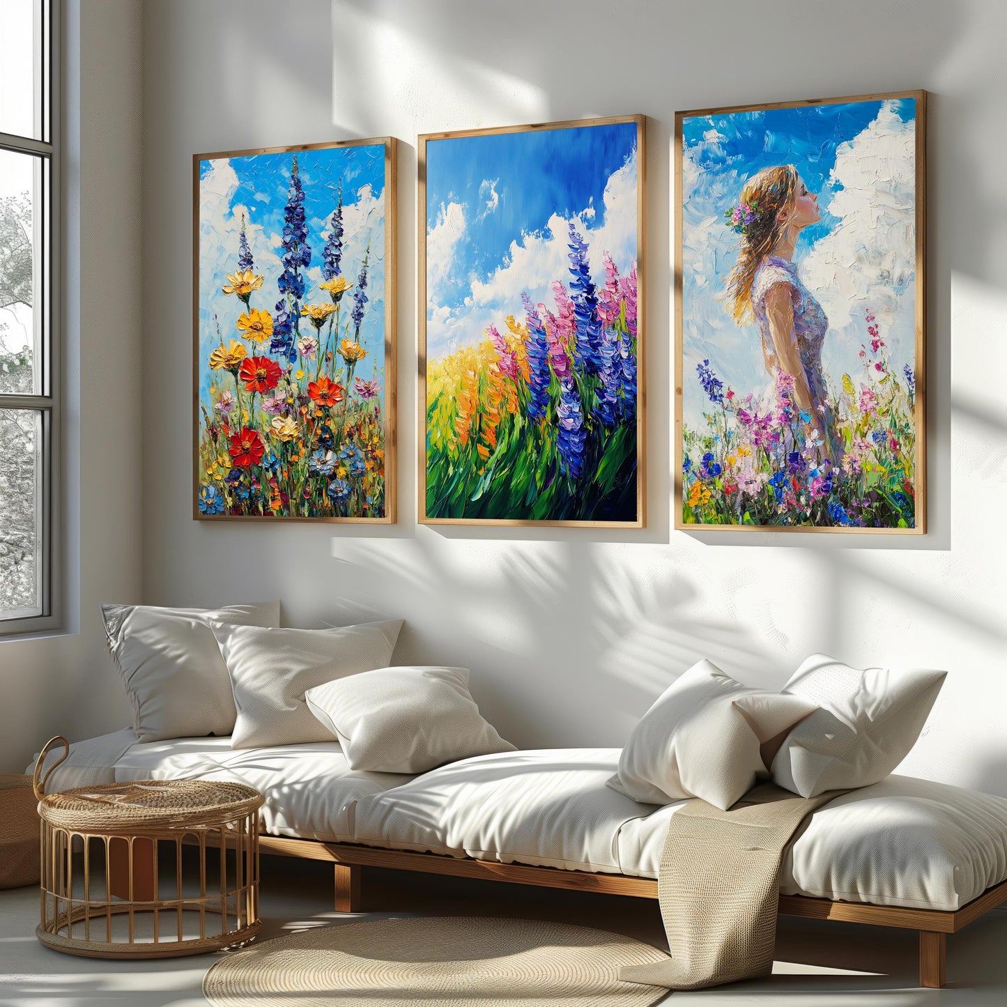 Impressionist Wildflower Garden Oil Painting Set: Floral Landscape Canvas Wall Art