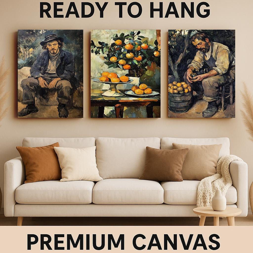 Vintage Still Life Oil Painting Set: Oranges, Rustic Man Portrait