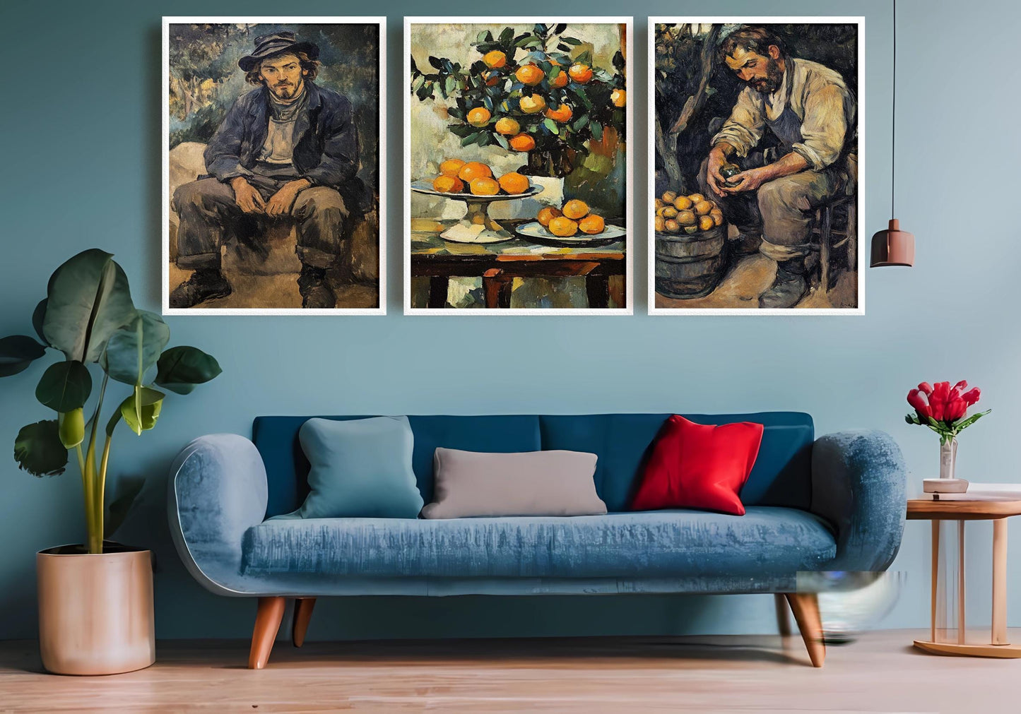Vintage Still Life Oil Painting Set: Oranges, Rustic Man Portrait