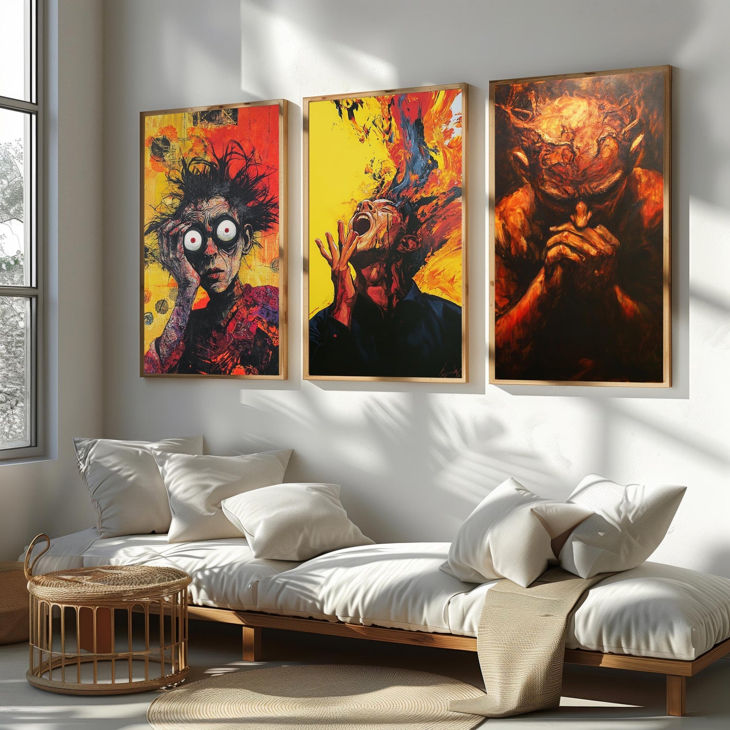 Surreal Expressionist Canvas Art Set: Fiery Emotional Portraits