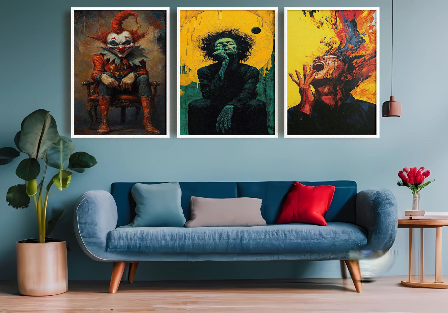 Surreal Horror Art Set: Abstract Figure, Scream Portrait, Red Clown Canvas Prints