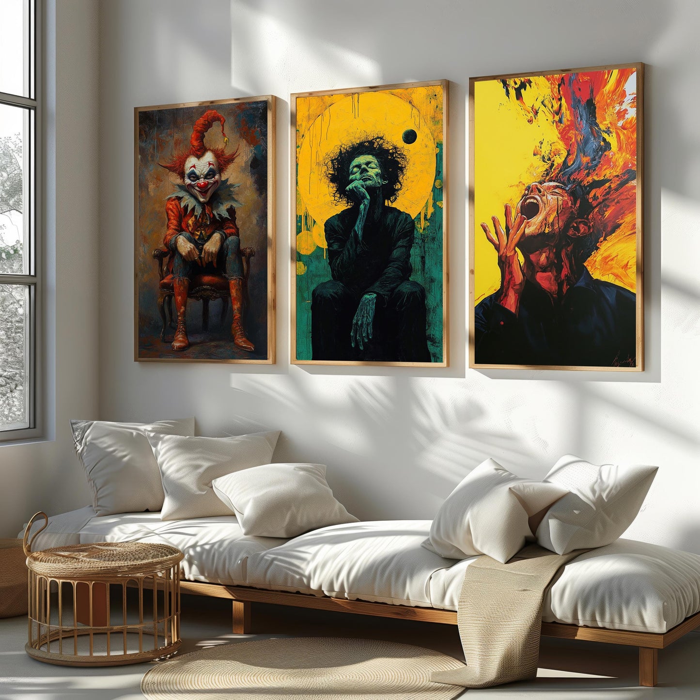 Surreal Horror Art Set: Abstract Figure, Scream Portrait, Red Clown Canvas Prints