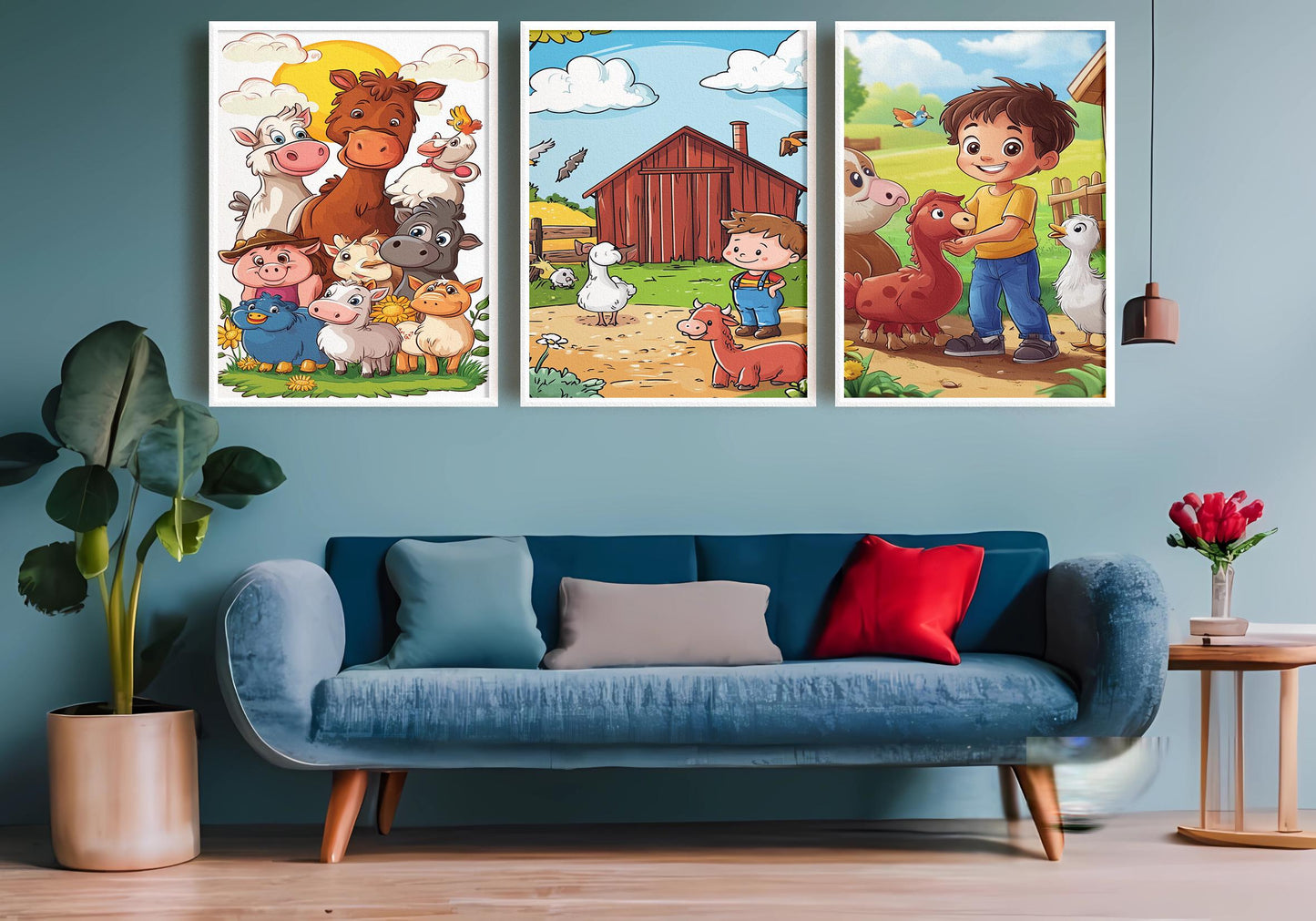 Cartoon Farm Animals Canvas Print Set: Nursery Decor