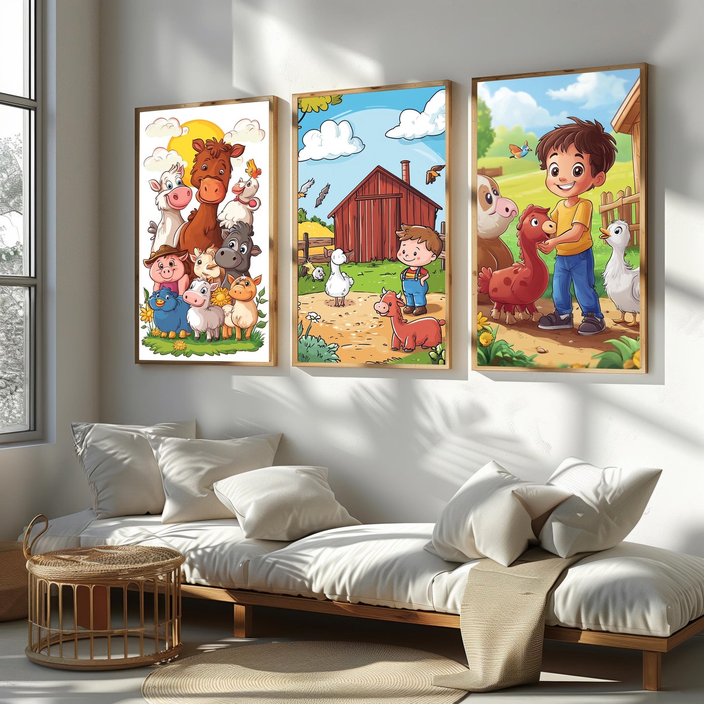 Cartoon Farm Animals Canvas Print Set: Nursery Decor