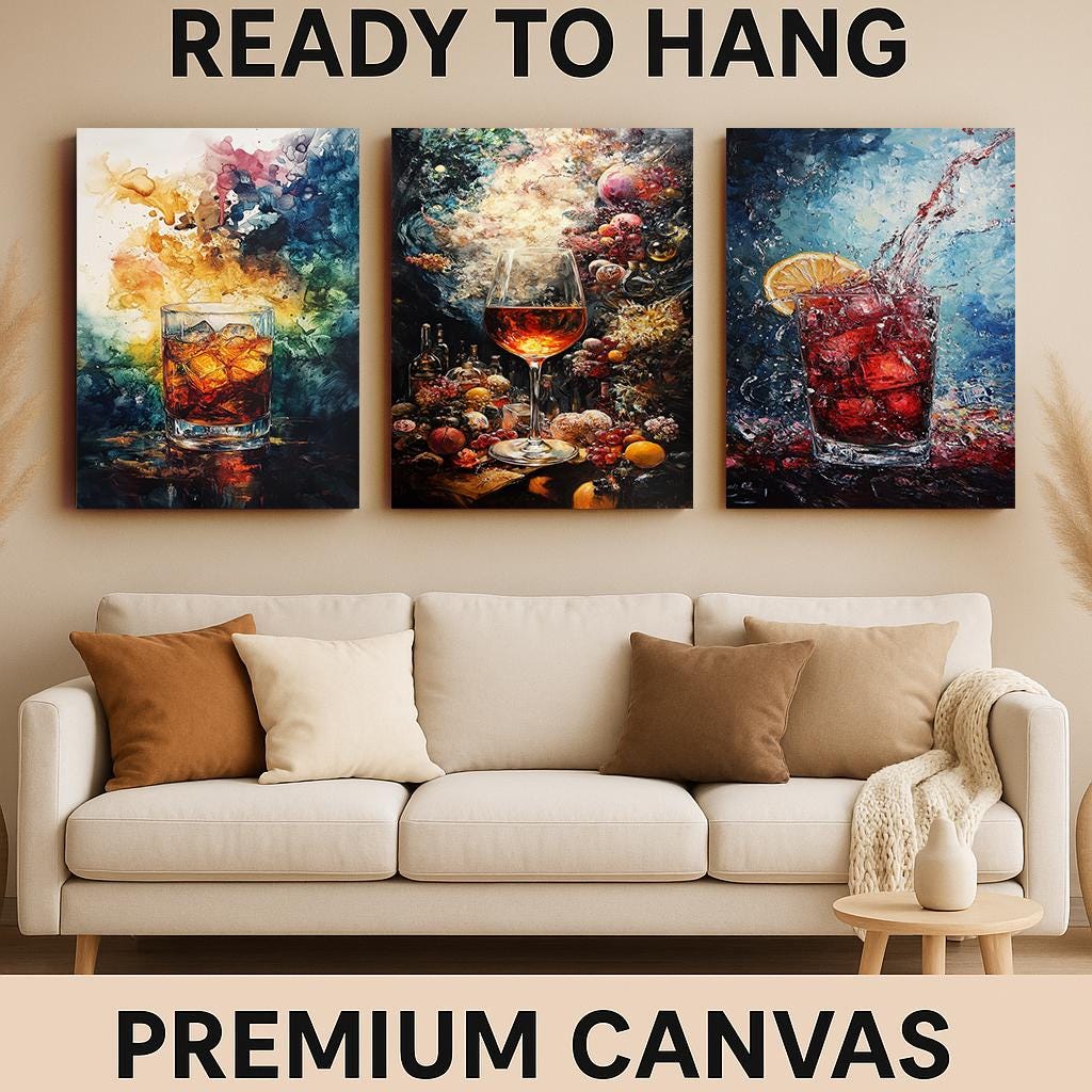 Cocktail Canvas Print Set: Modern Abstract Bar Wall Art