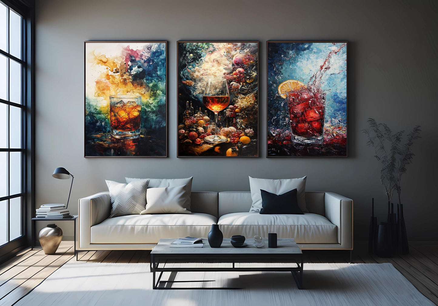 Cocktail Canvas Print Set: Modern Abstract Bar Wall Art