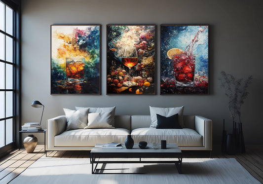 Cocktail Canvas Print Set: Modern Abstract Bar Wall Art