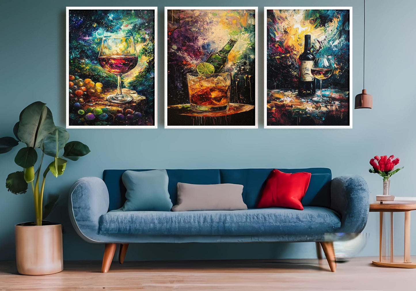 Abstract Wine & Cocktail Canvas Art Prints - Set of 3