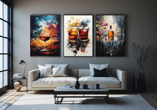Abstract Whiskey and Wine Canvas Print Set: Bar Decor