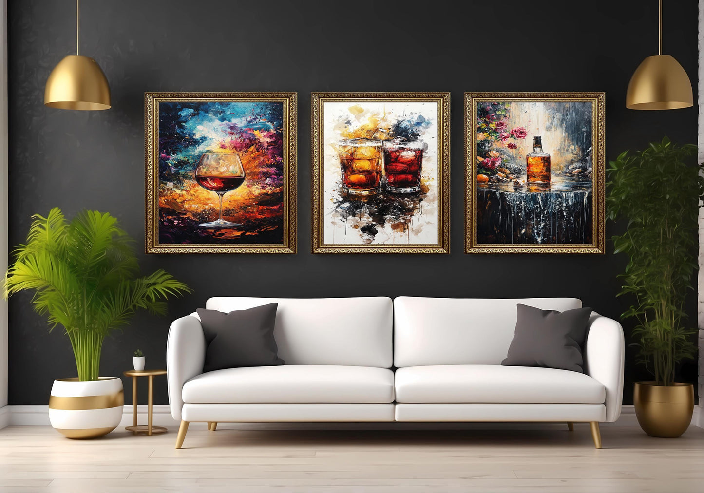 Abstract Whiskey and Wine Canvas Print Set: Bar Decor