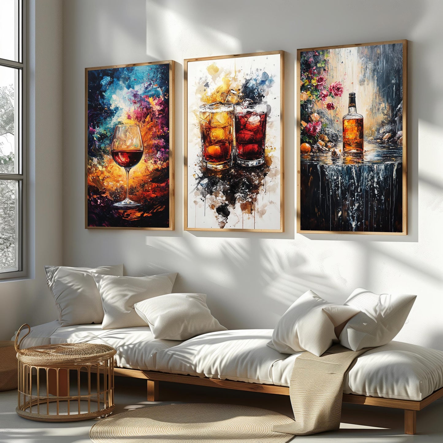 Abstract Whiskey and Wine Canvas Print Set: Bar Decor