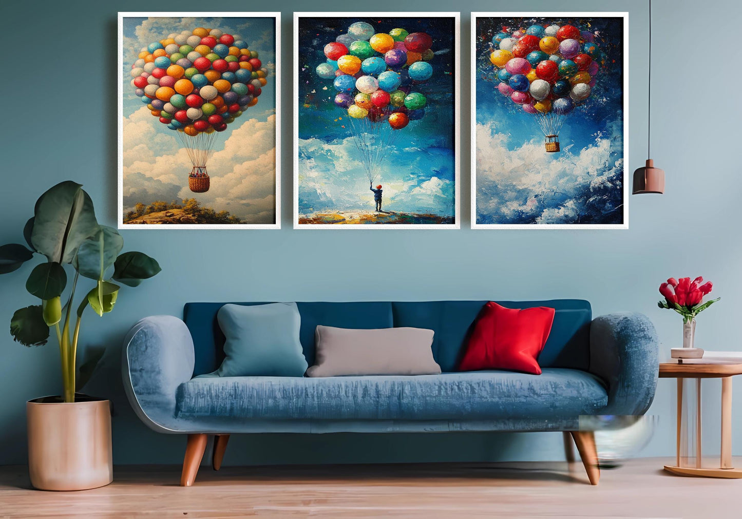 Whimsical Balloon Canvas Print Set: Child & Hot Air Balloon Wall Art