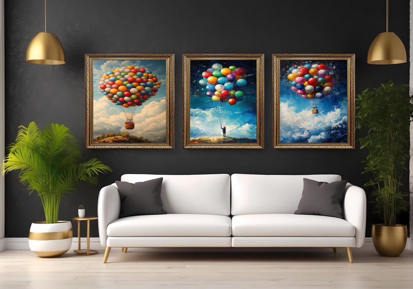 Whimsical Balloon Canvas Print Set: Child & Hot Air Balloon Wall Art