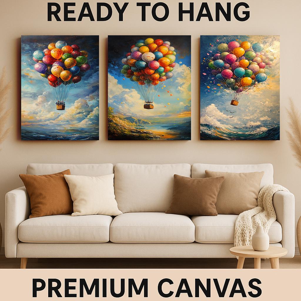 Hot Air Balloon Canvas Print Set: Whimsical Nursery Wall Art