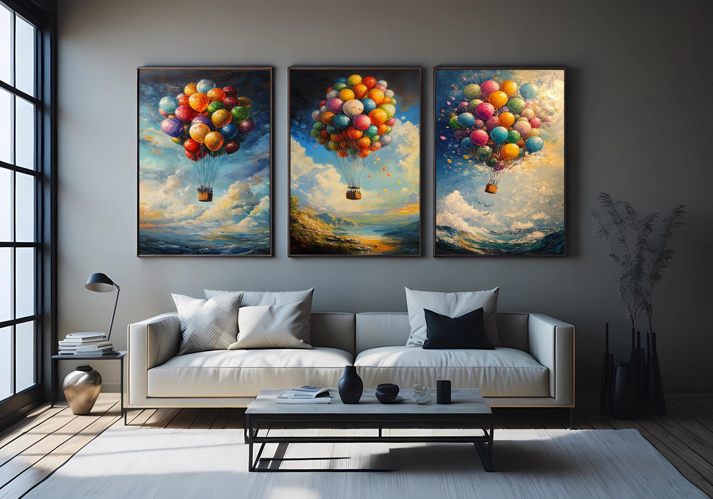 Hot Air Balloon Canvas Print Set: Whimsical Nursery Wall Art