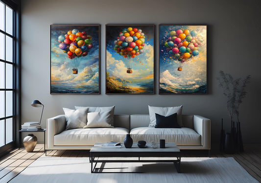 Hot Air Balloon Canvas Print Set: Whimsical Nursery Wall Art