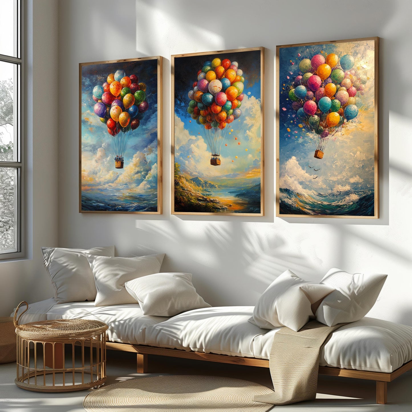Hot Air Balloon Canvas Print Set: Whimsical Nursery Wall Art