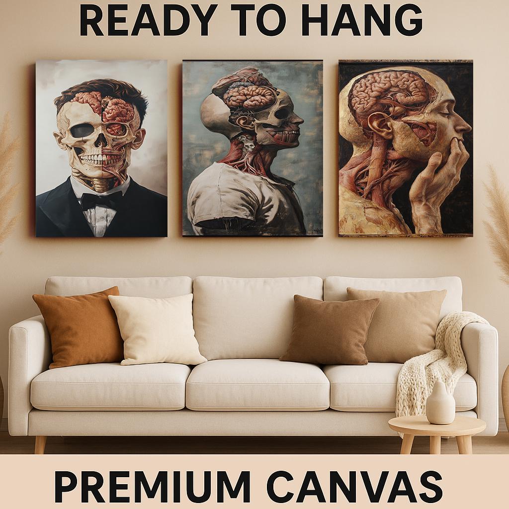 Gothic Anatomical Art Print Set: Skull, Brain, Muscle - Dark Surreal Decor