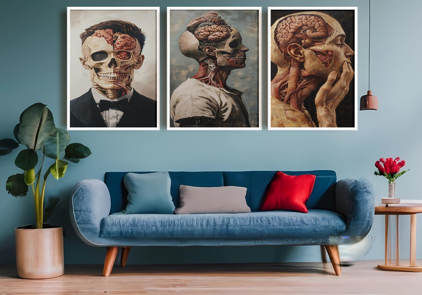 Gothic Anatomical Art Print Set: Skull, Brain, Muscle - Dark Surreal Decor