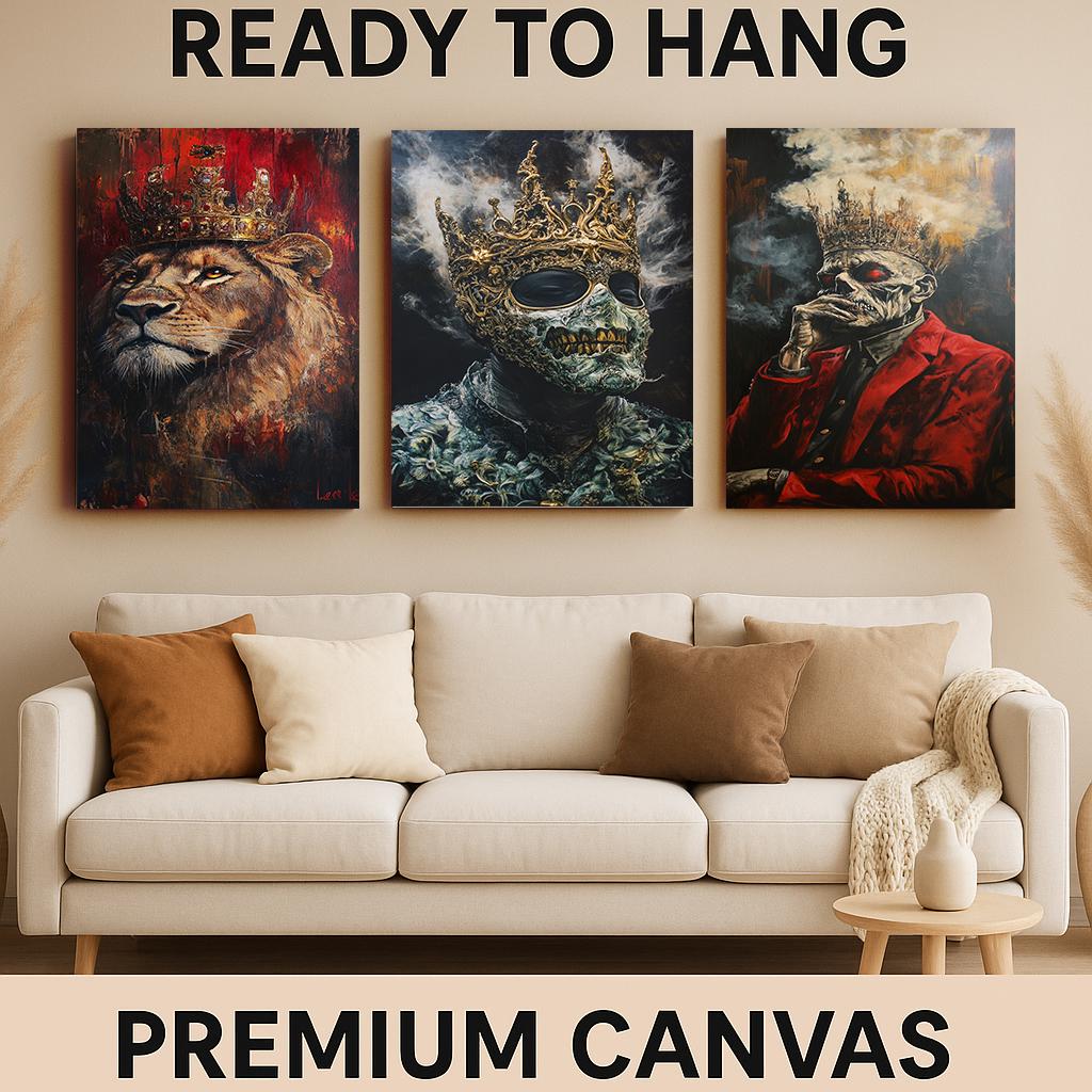 Gothic Skull Art Prints: Dark Fantasy King, Lion, Skeleton - Surreal Wall Decor