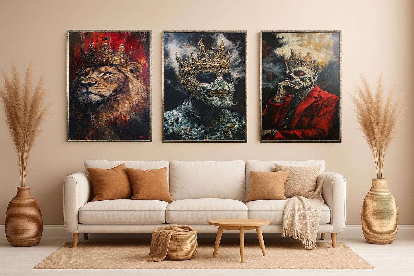 Gothic Skull Art Prints: Dark Fantasy King, Lion, Skeleton - Surreal Wall Decor
