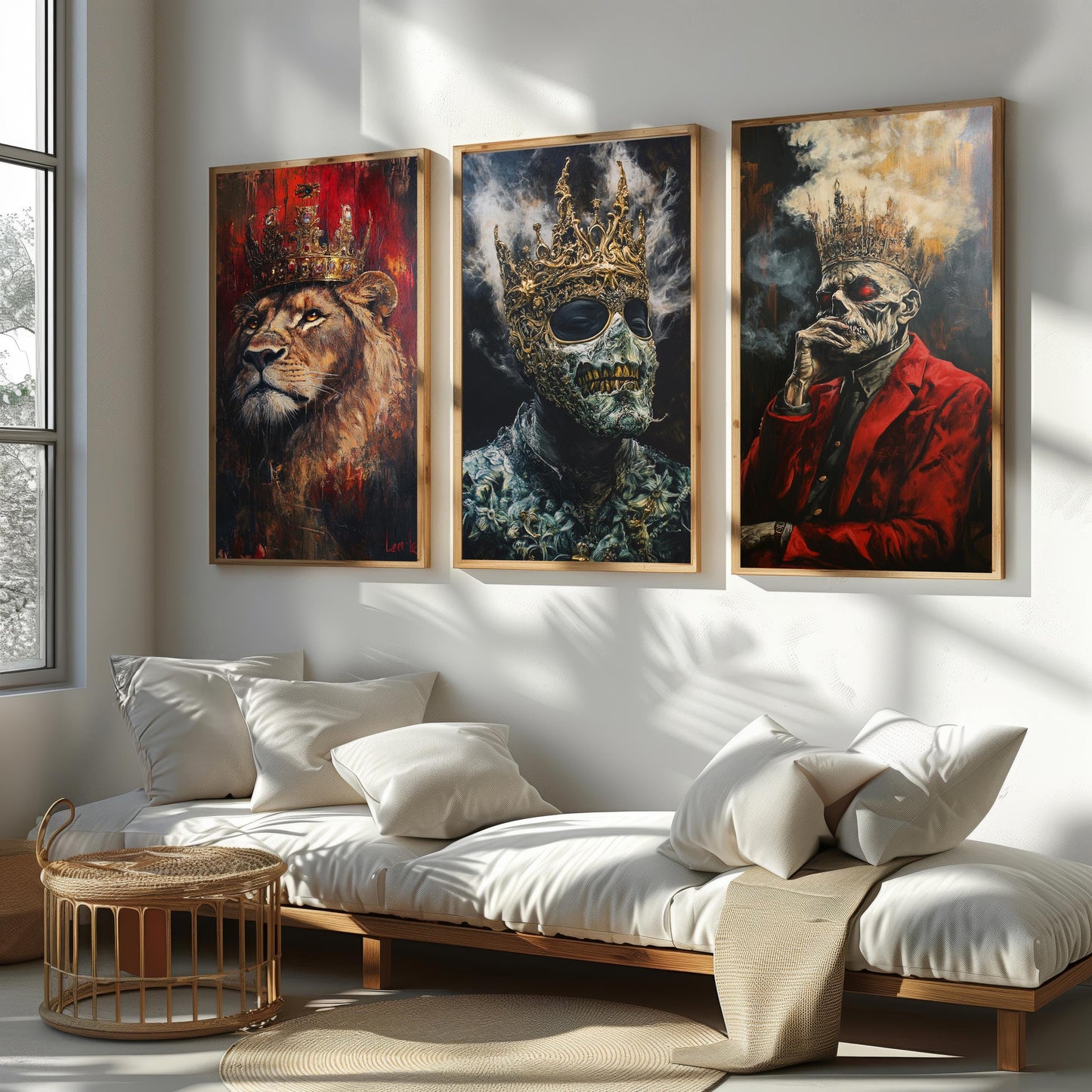Gothic Skull Art Prints: Dark Fantasy King, Lion, Skeleton - Surreal Wall Decor