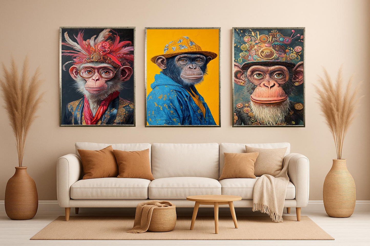 Funky Monkey Portrait Art Set: Eclectic Animal Prints