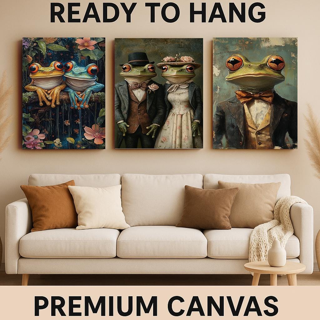 Victorian Frog Print Set: Dapper Animal Wall Art