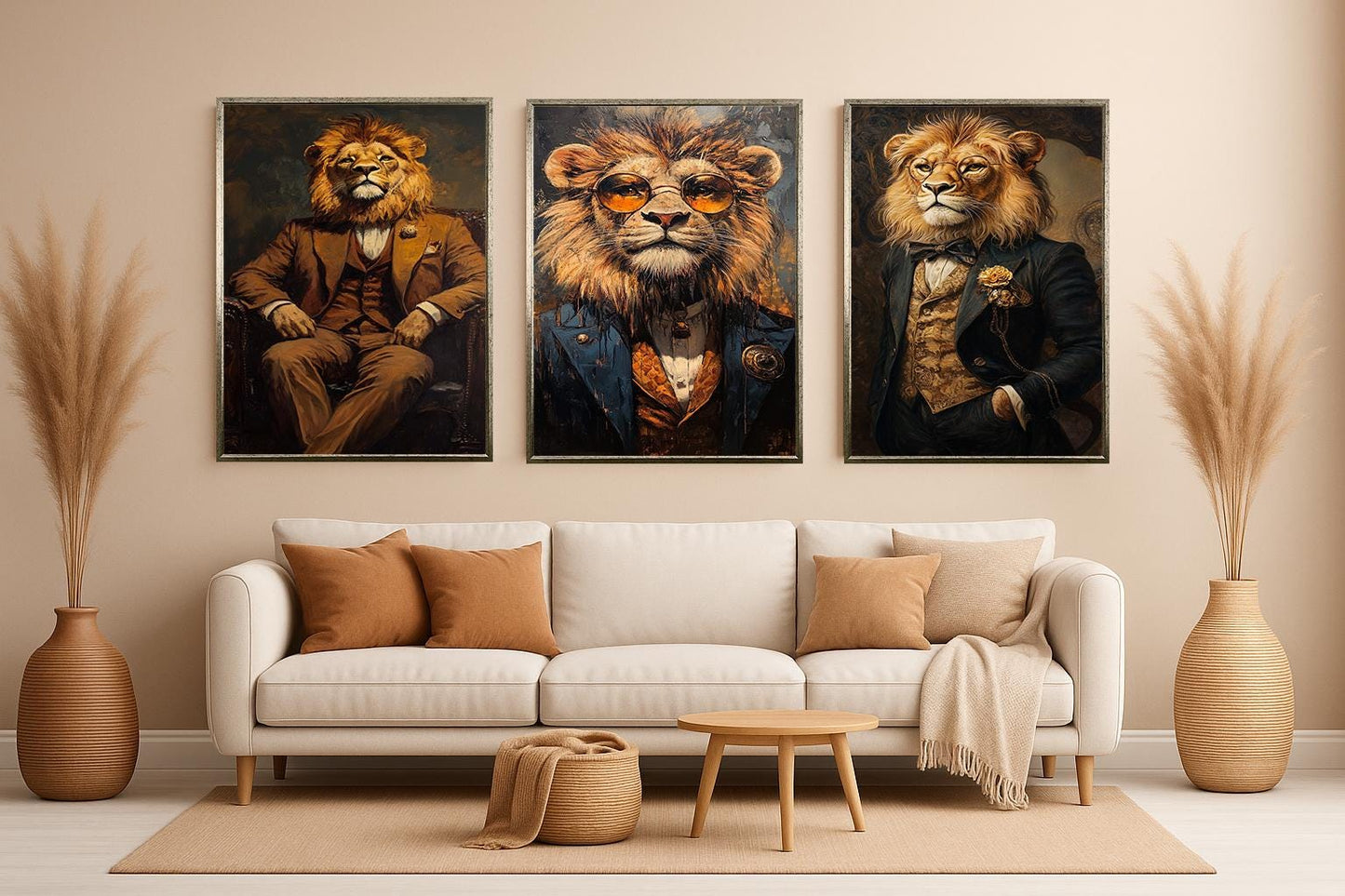Lion Gentleman Art Set: Regal Animal Portrait Prints