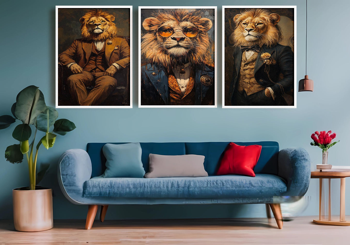 Lion Gentleman Art Set: Regal Animal Portrait Prints
