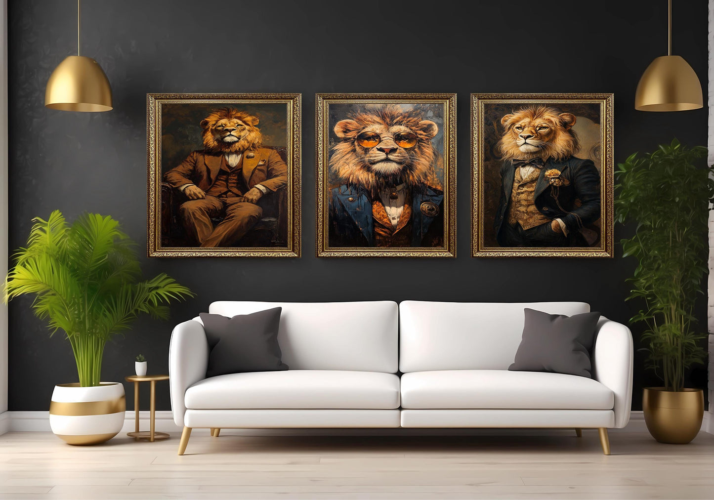 Lion Gentleman Art Set: Regal Animal Portrait Prints