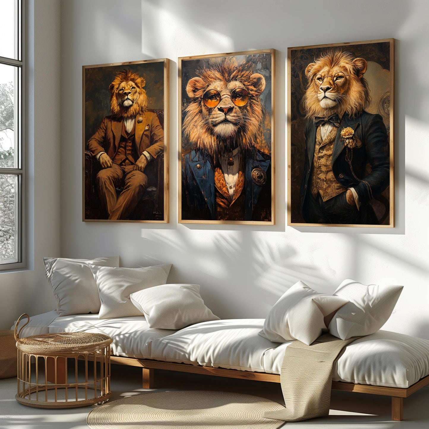 Lion Gentleman Art Set: Regal Animal Portrait Prints