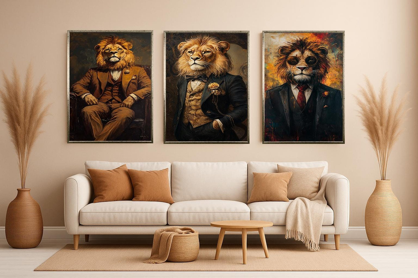 Dapper Lion Portrait Art - Set of 3 - Modern Animal Prints